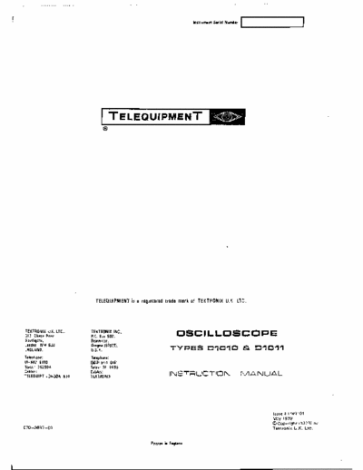 Telequipment D1010 & D1011 Full Manual for Telequipment Dual beam oscilloscope.